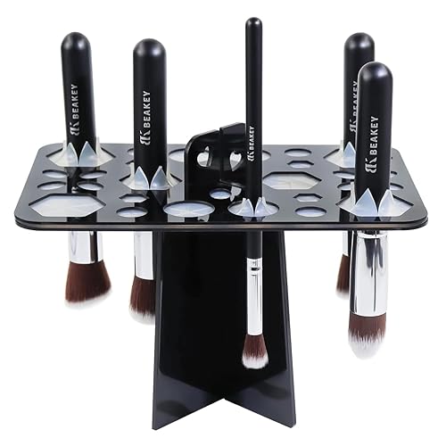 BEAKEY Make up Brush Drying Rack, Collapsible Makeup Brush Holder 28 Holes Makeup Brush Dryer Stand - Black Beauty & Personal Care BEAKEY