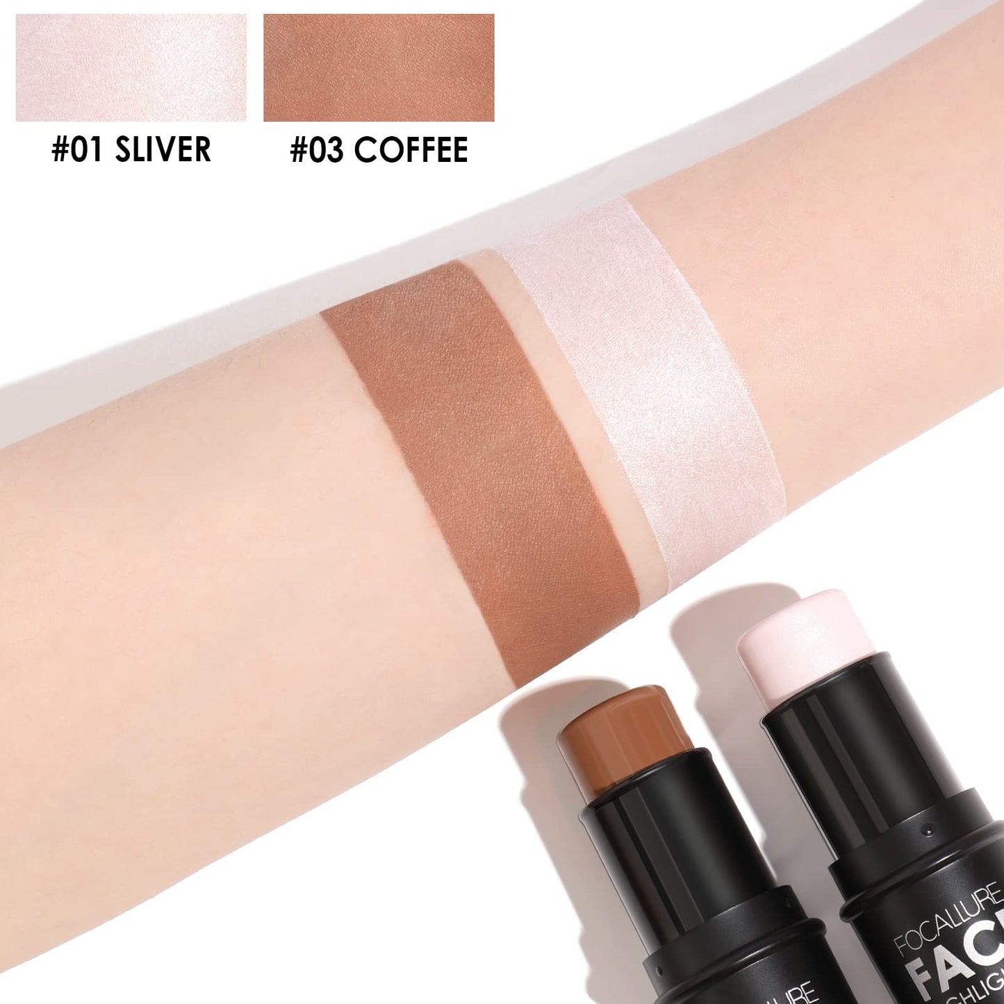 FOCALLURE 2 Pcs Contour Foundation Stick, Highlighter & Bronzer Pen, Face Brightens & Shades Pencil, Highlighting Shade Longwear Makeup, Highlight Beauty & Personal Care FOCALLURE