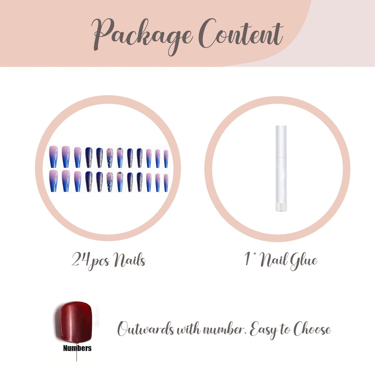 BABALAL Coffin Press on Nails Long Fake Nails with Nail Glue Blue Purple Glue on Nails 24Pcs Glitter Acrylic Nails Ballerina Stick on Nails Beauty & Personal Care BABALAL