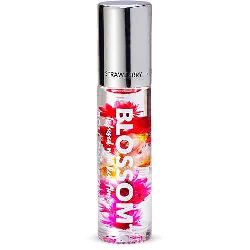 Blossom Roll on Lip Gloss, Scented Clear High Shine Moisturizing Lip Oil, Non Sticky, Infused with Real Flowers, Made in USA, 0.2oz, Strawberry Beauty & Personal Care Blossom