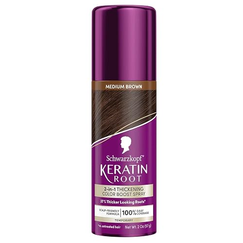 Schwarzkopf Keratin Color Root Temporary Hair Color Spray, Medium Brown, Instant Gray Coverage, Thicker, Fuller-Looking Roots, Easy-to-Use, No Beauty & Personal Care Schwarzkopf