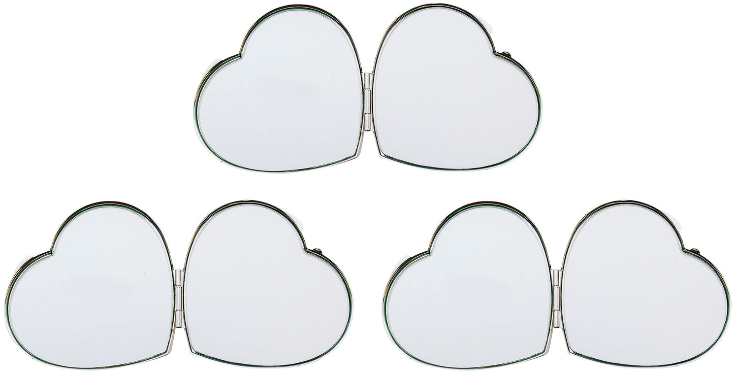 Stephanie Imports Set of 3 Slim Heart-Shaped Double Sided Magnifying Compact Mirrors (Large, Silver) Beauty & Personal Care Stephanie Imports