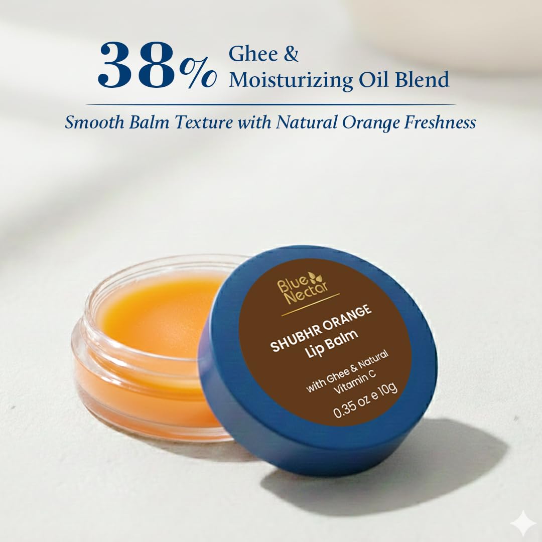 Blue Nectar Ayurvedic Orange Lip Balm with Organic Ghee & Natural Vitamin C for Dry Lips - Moisturizing Lip Gloss with Clean Ingredients (0.35 oz, 10 Beauty and Personal Care Blue Nectar