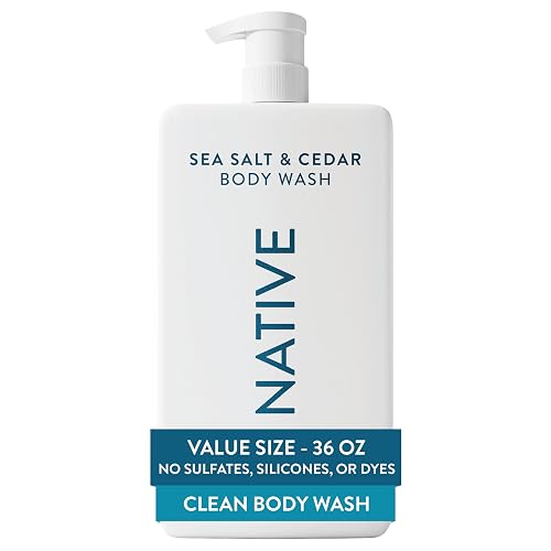 Native Body Wash for Women & Men, Sea Salt & Cedar, 36 oz Pump Bottle, Sulfate-Free & Gentle Beauty & Personal Care Native