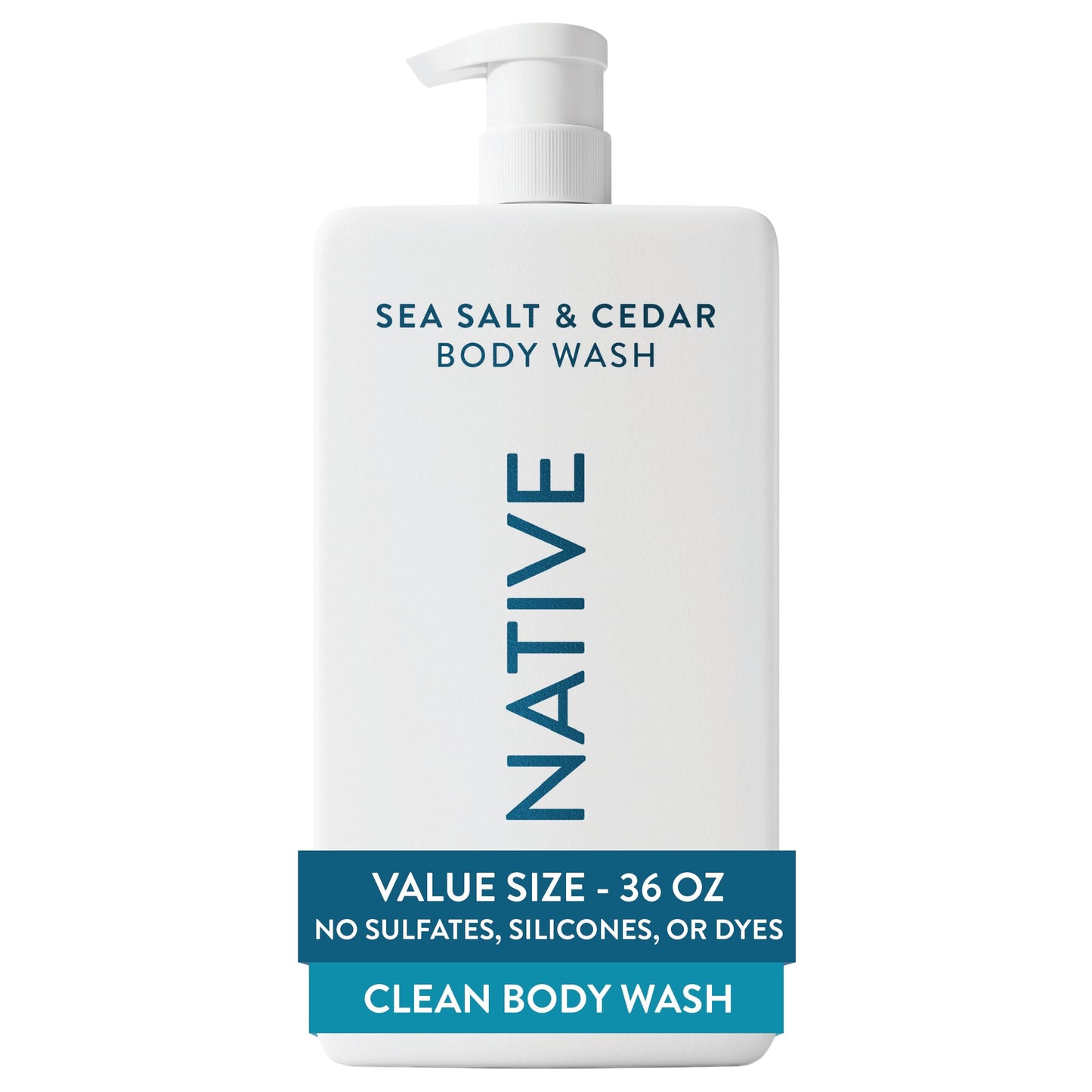 Native Body Wash for Women & Men, Sea Salt & Cedar, 36 oz Pump Bottle, Sulfate-Free & Gentle Beauty & Personal Care Native