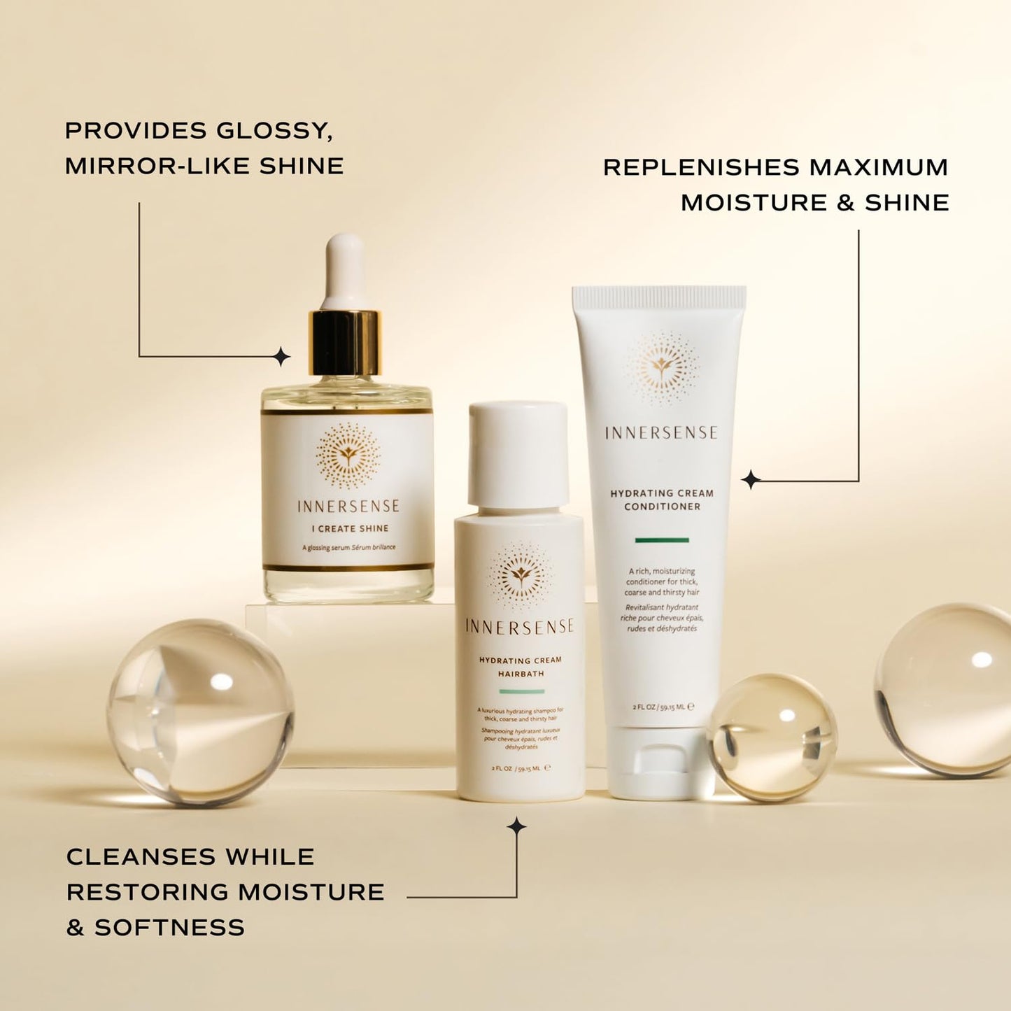 INNERSENSE Organic Beauty - Hydrate & Shine Set | I Create Shine, Hydrating Cream Hairbath, Hydrating Cream Conditioner | Non-Toxic, Cruelty-Free Beauty & Personal Care INNERSENSE