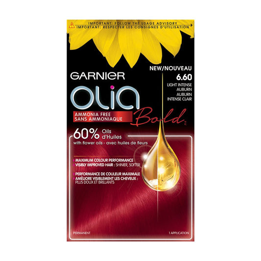 Garnier Olia Bold Ammonia Free Permanent Hair Color (Packaging May Vary), 6.60 Light Intense Auburn, Red Hair Dye, Pack of 1 Beauty & Personal Care Garnier