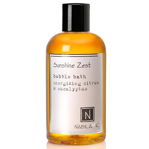 Nabila K Sunshine Zest Bubble Bath with Citrus & Eucalyptus | Natural & Organic, Sulfate-Free, Tear-Free | Luxury Aromatherapy Bath Soak for Sensitive Beauty & Personal Care Nabila K
