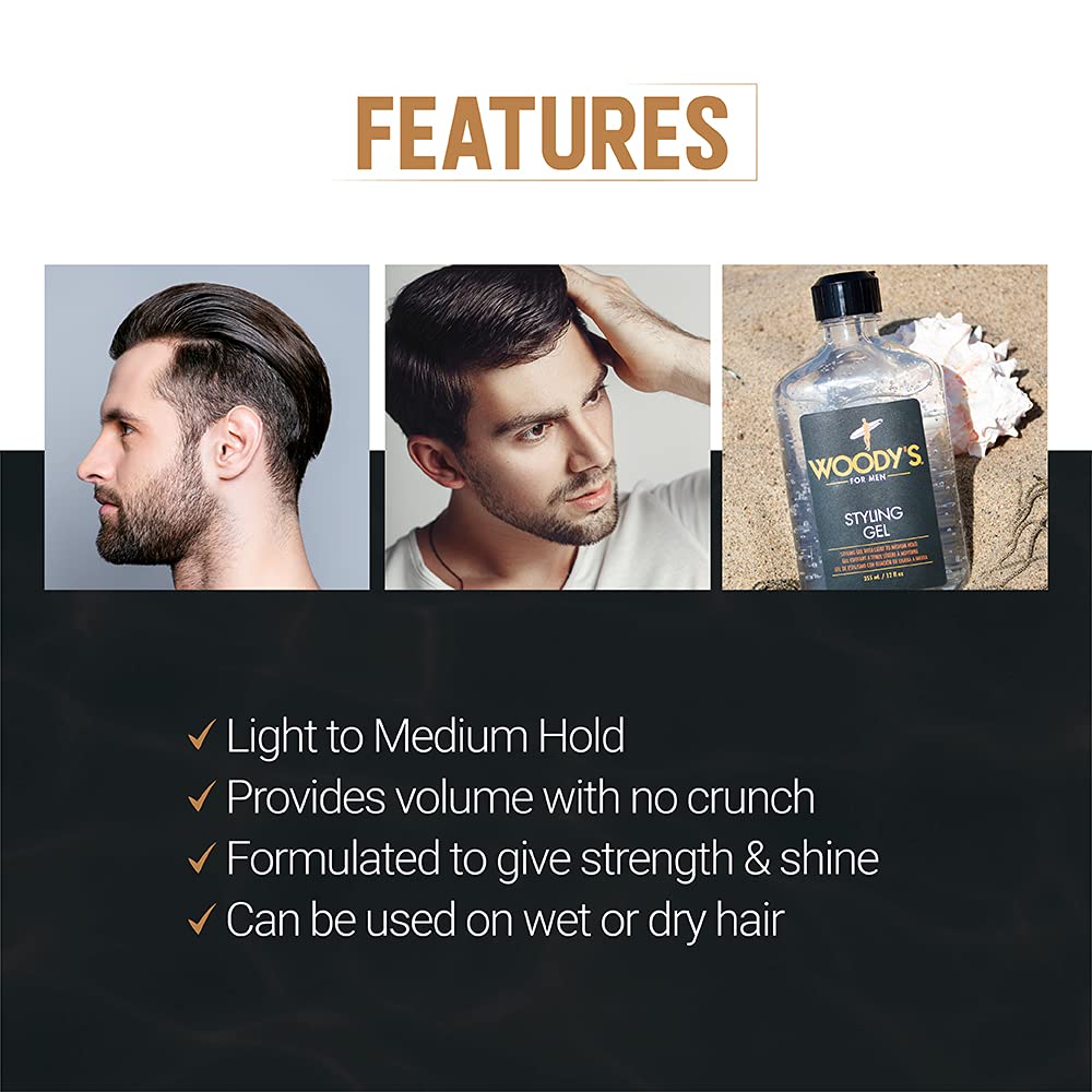 Woody's Styling Gel for Men - Alcohol-Free Men's Hair Gel with Light to Medium Hold, No Crunch, Touchable Finish, 12 fl oz Beauty & Personal Care Woody's
