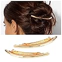Yheakne Gold Minimal Metal Hair Barrette Clips - Decorative Tube Bar Hair Accessories for Women and Girls Beauty & Personal Care Yheakne