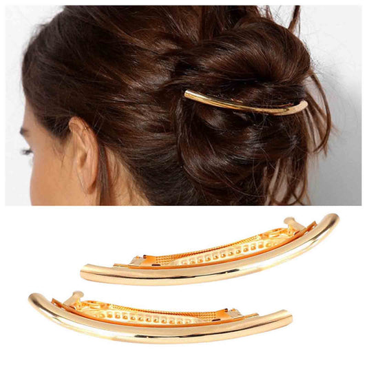 Yheakne Gold Minimal Metal Hair Barrette Clips - Decorative Tube Bar Hair Accessories for Women and Girls Beauty & Personal Care Yheakne