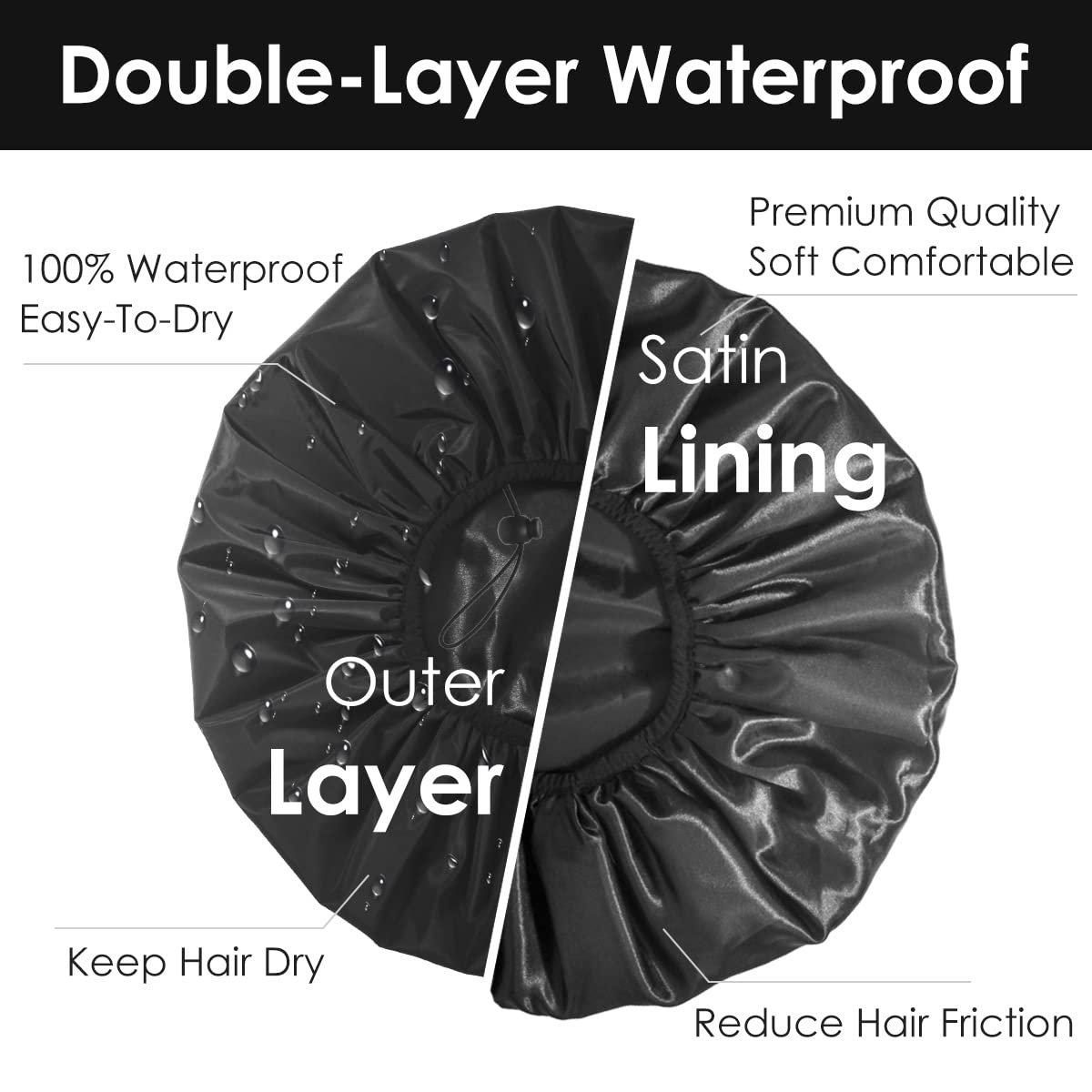 Auban Extra Large Shower Cap, Waterproof Reusable Hair Cap, XL Satin Lined Shower Bonnet for Women Men Thick Long Hair, Braids, Dreadlocks(Adjustable) Beauty & Personal Care Auban