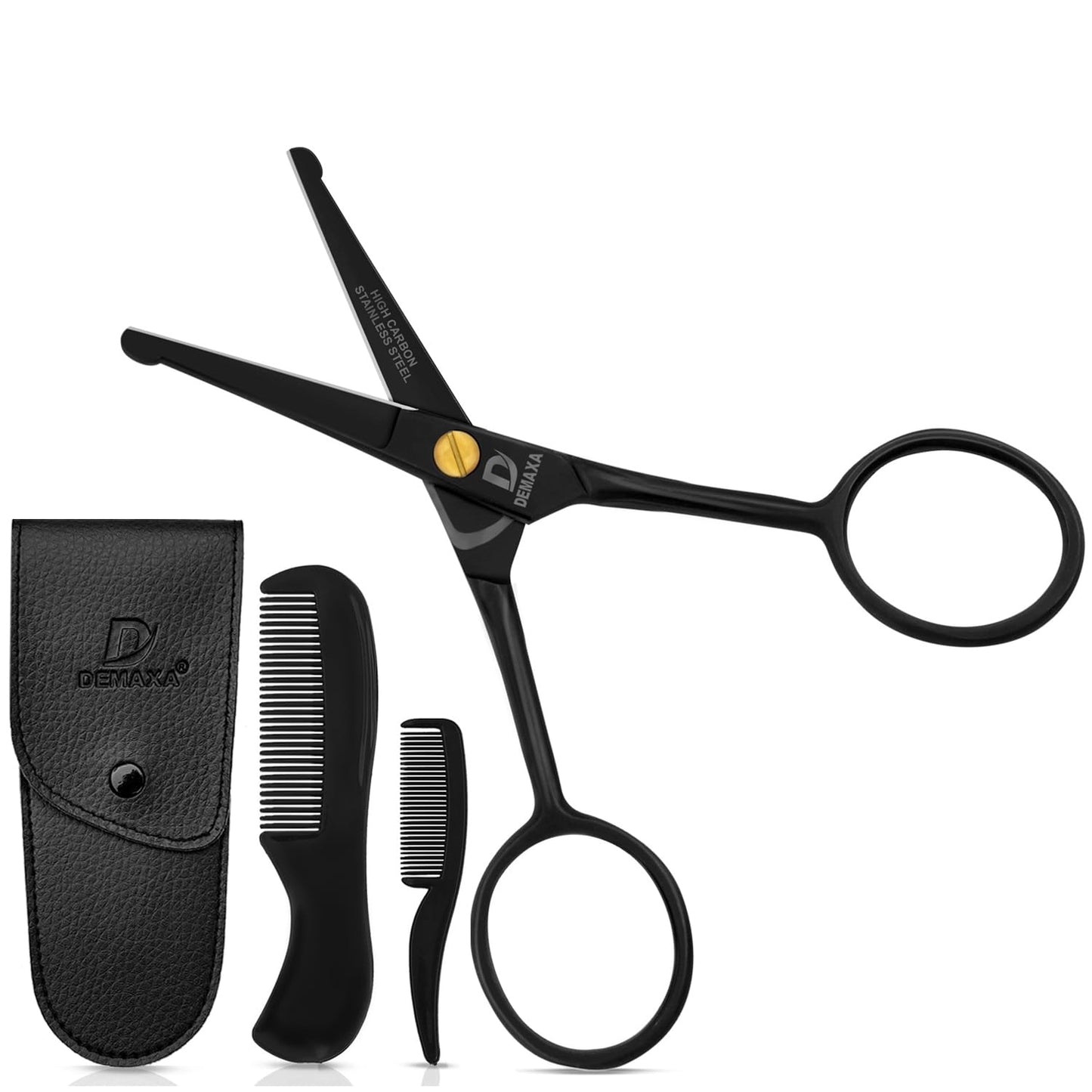 DEMAXA 4.5" Round Tip Safety Mustache Scissors Beard Scissors with 1 Mustache Comb, 1 Beard Comb & Soft Pouch - Best Facial Hair Shears for Beard Beauty and Personal Care DEMAXA Default Title