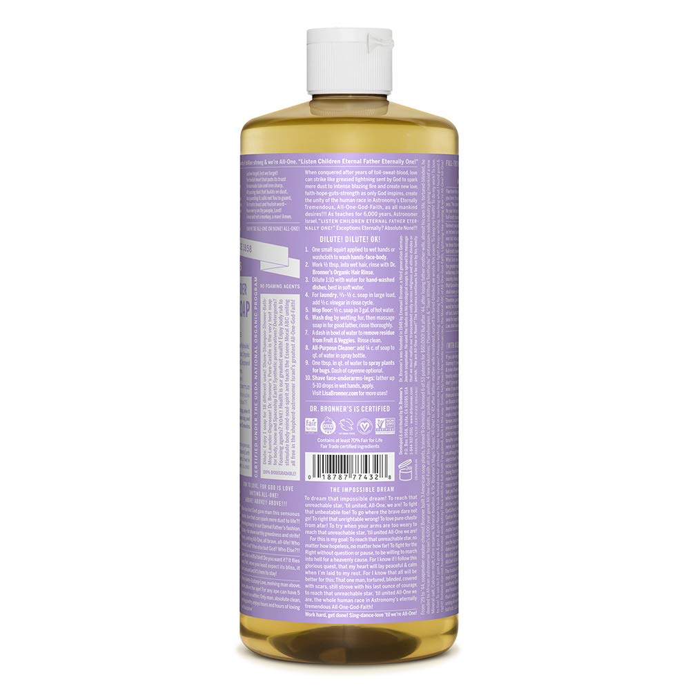 Dr. Bronner's - Pure-Castile Liquid Soap (Lavender, 32 Fl Oz) - Made with Organic Oils, 18-in-1 Uses: Face, Body, Hair, Laundry, Pets and Dishes Beauty & Personal Care Dr. Bronner's