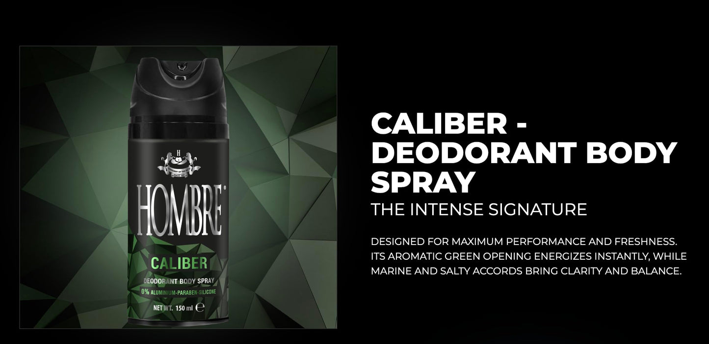 HOMBRE Caliber Spray Deodorant for Men - Aromatic Green Marine Scent - High-Performance Aluminum-Free Deodorant Spray 150 ml (Pack of 3) Beauty and Personal Care HOMBRE