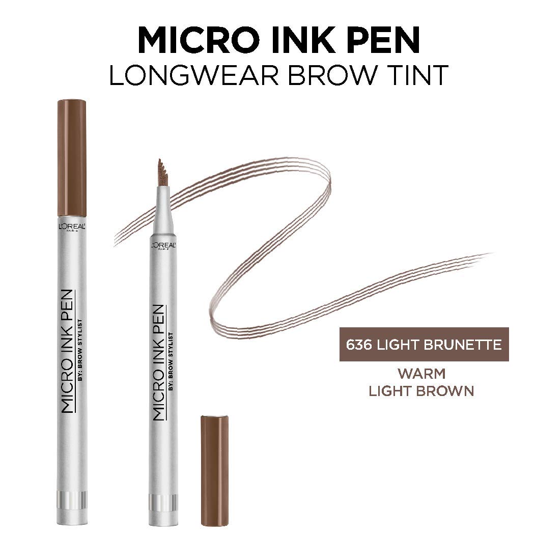L'Oreal Paris Micro Ink Pen by Brow Stylist, Longwear Brow Tint, Hair-Like Effect, Up to 48HR Wear, Precision Comb Tip, Light Brunette, 0.033 fl; oz. Beauty & Personal Care L'Oreal Paris