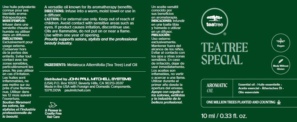 Tea Tree Special Aromatic Oil, For Skin, Hair, Nails + Diffusers, 0.33 fl oz Beauty & Personal Care Tea Tree