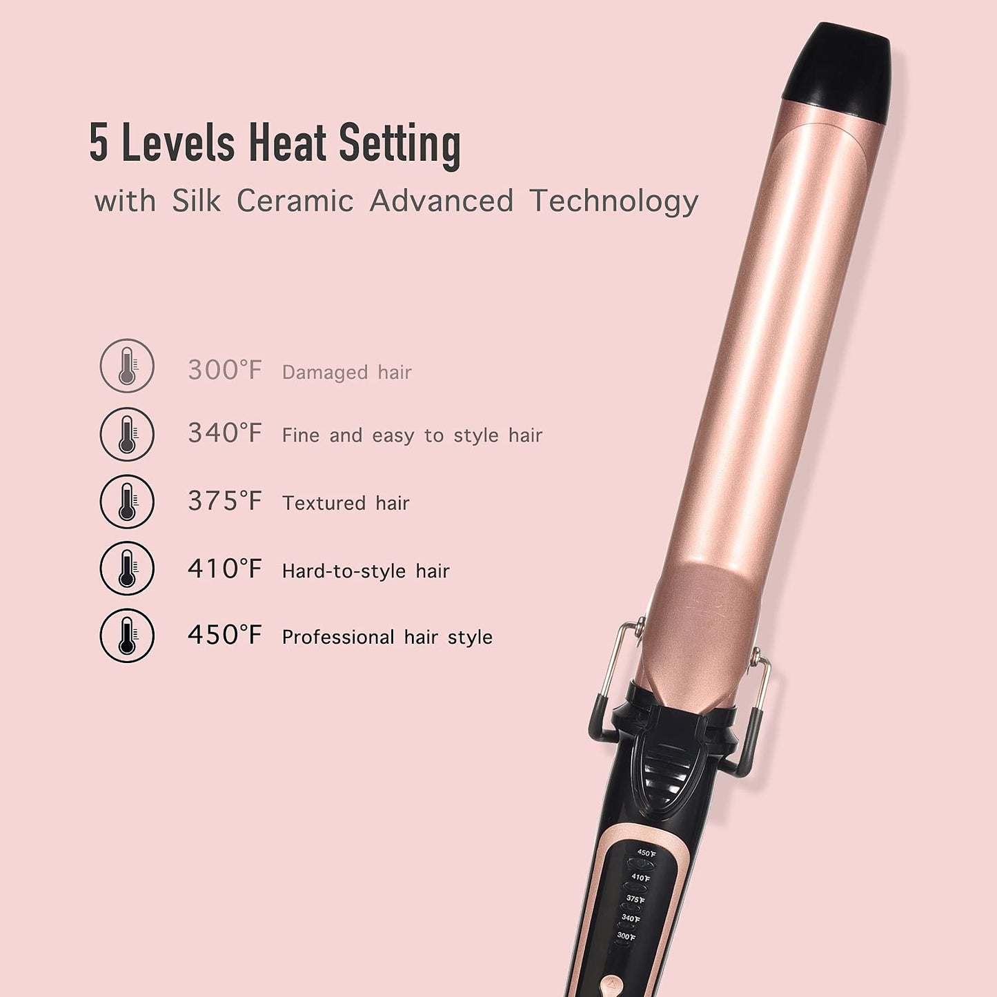 Lanvier 1.25 Inch Clipped Curling Iron with Extra Long Tourmaline Ceramic Barrel, Professional Hair Curler up to 450°F Dual Voltage for Traveling Beauty & Personal Care LANVIER