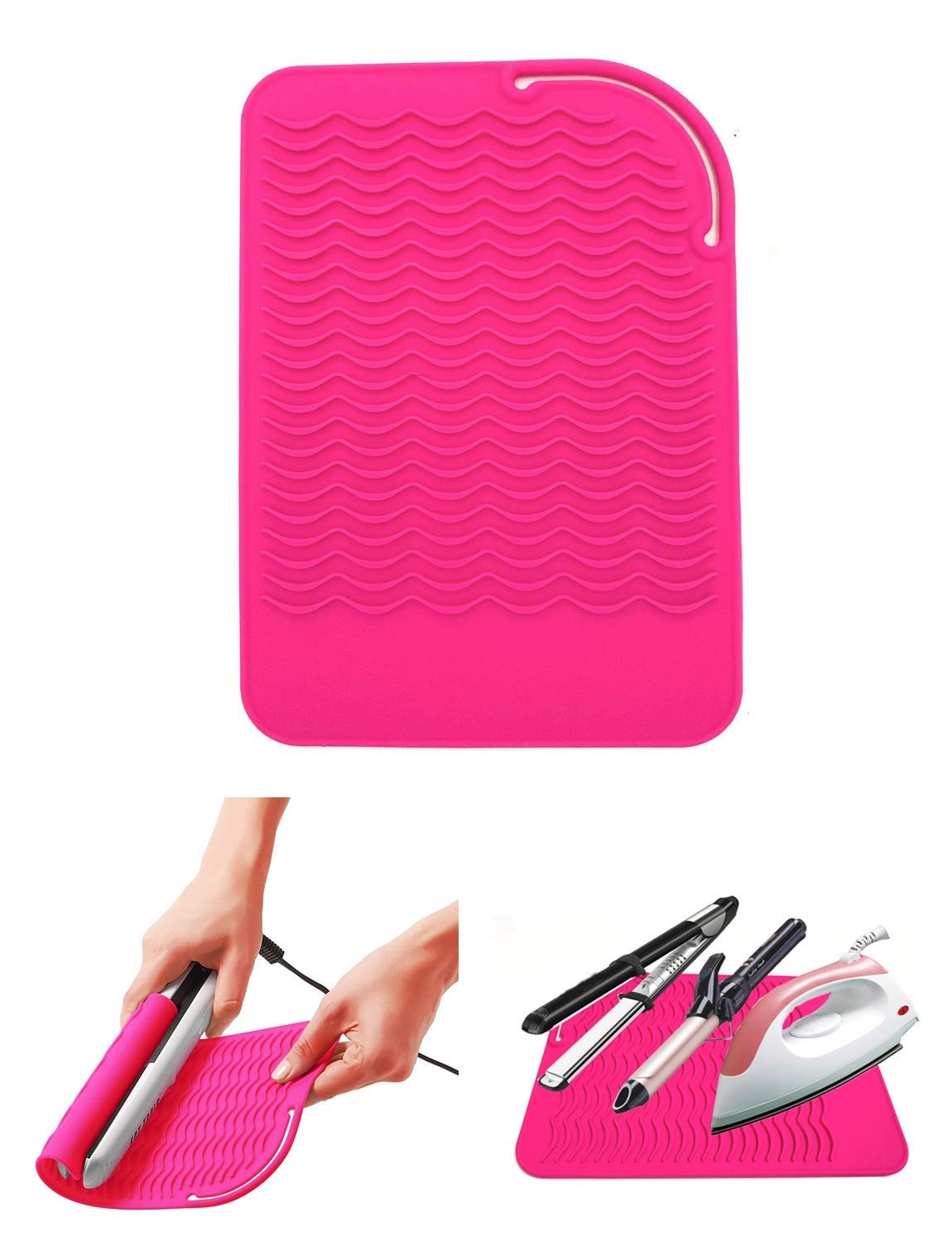 Heat Resistant Mat for Curling Iron, Flat Irons and Hair Straightener Hair Styling Tools 9" x 6.5", Food Grade Silicone, Pink Beauty & Personal Care AFT90