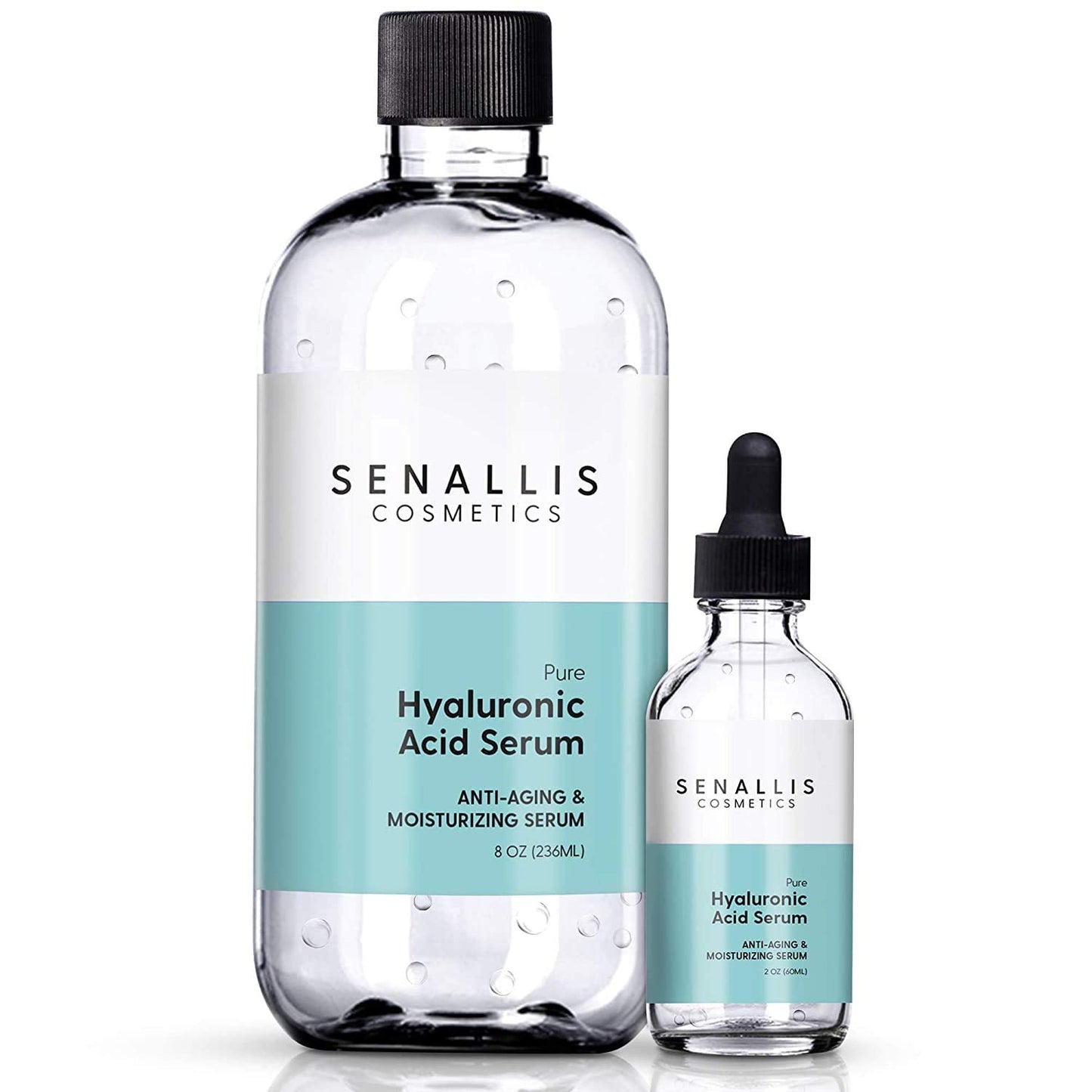 Hyaluronic Acid Serum 8 fl oz And 2 fl oz, Made From Pure Hyaluronic Acid, Anti Aging/Wrinkle, Ultra-Hydrating Moisturizer That Reduces Dry Skin Beauty & Personal Care SenAllis Cosmetics