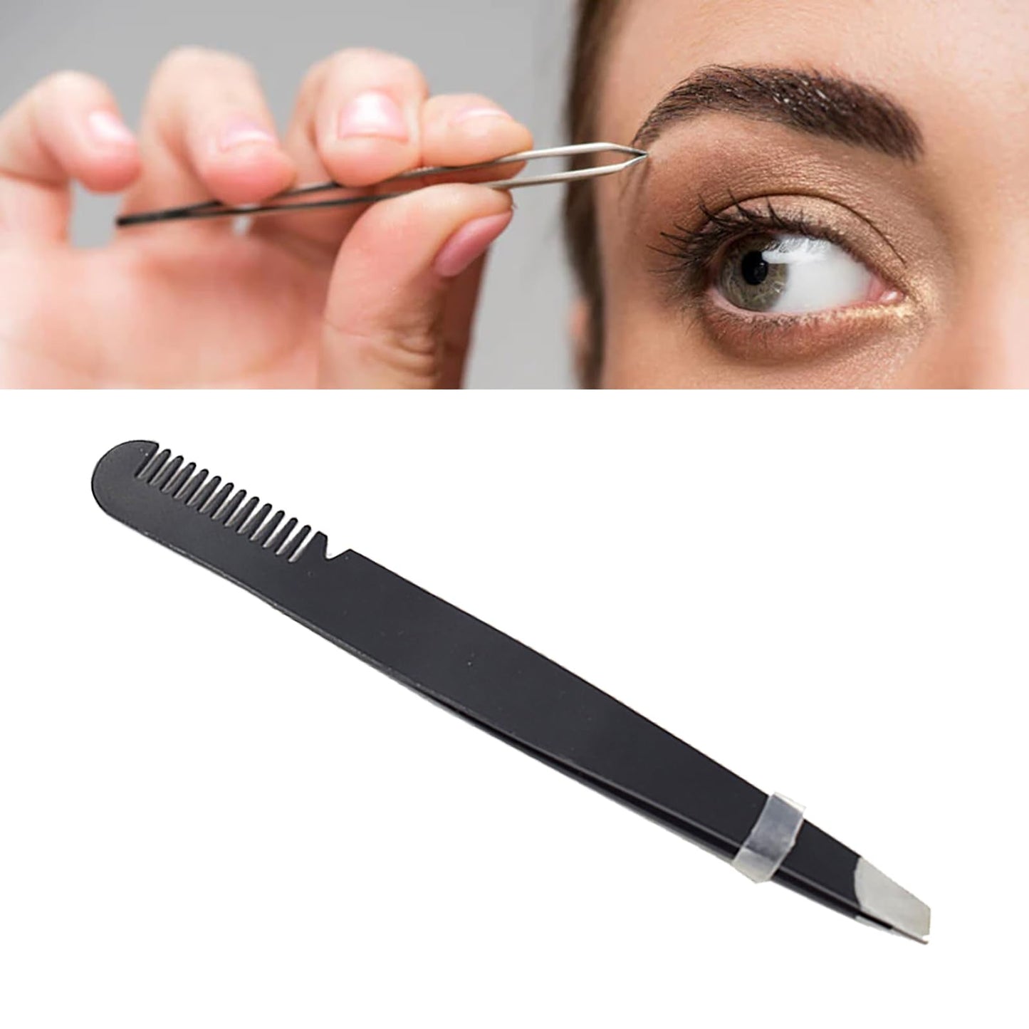 Dioche Eyebrow Tweezers with Comb, Stainless Steel Tweezers Comb, Ergonomic Design Makeup Grooming Tool for Eyebrows or Hair, Accurate Clipping Beauty and Personal Care Dioche