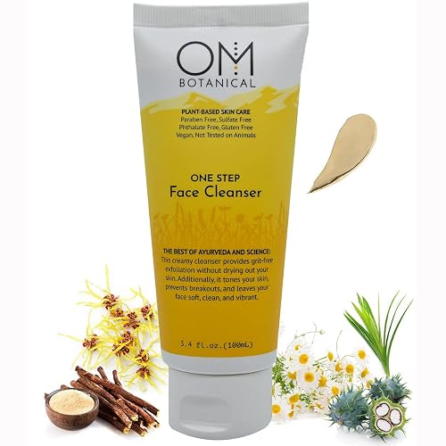 OM Botanical One Step Face Cleanser - 3-in-1 Natural Face Wash, Enzyme Exfoliator & Toner - Pineapple & Papaya Enzymes, Gram Flour - pH Balanced Beauty & Personal Care OM Botanical