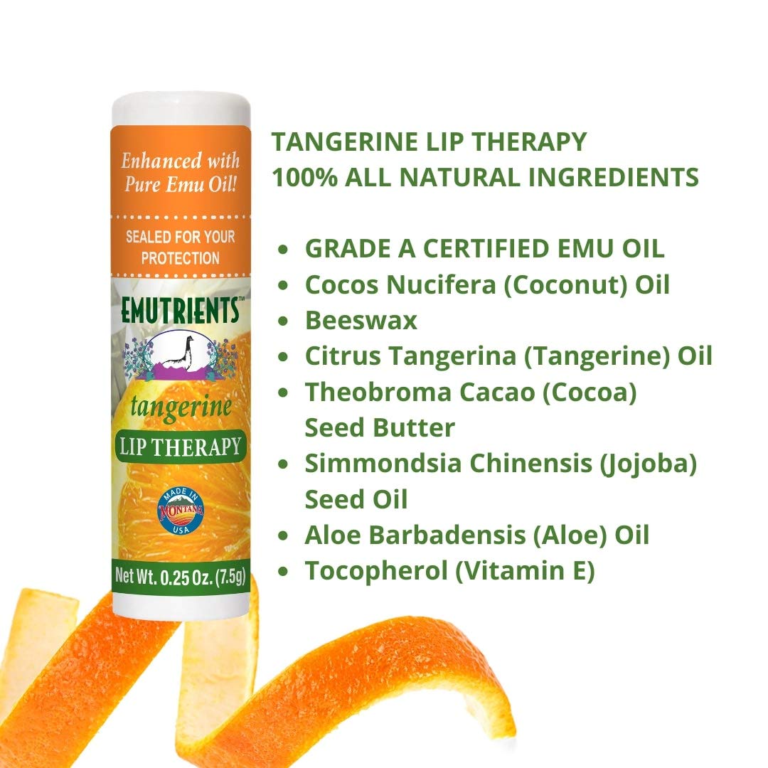 Montana Emu Ranch - Lip Therapy Lip Balm - 0.25 Ounce - Tangerine Flavor - 3 Pack - Made with Pure Emu Oil Beauty and Personal Care Montana Emu Ranch