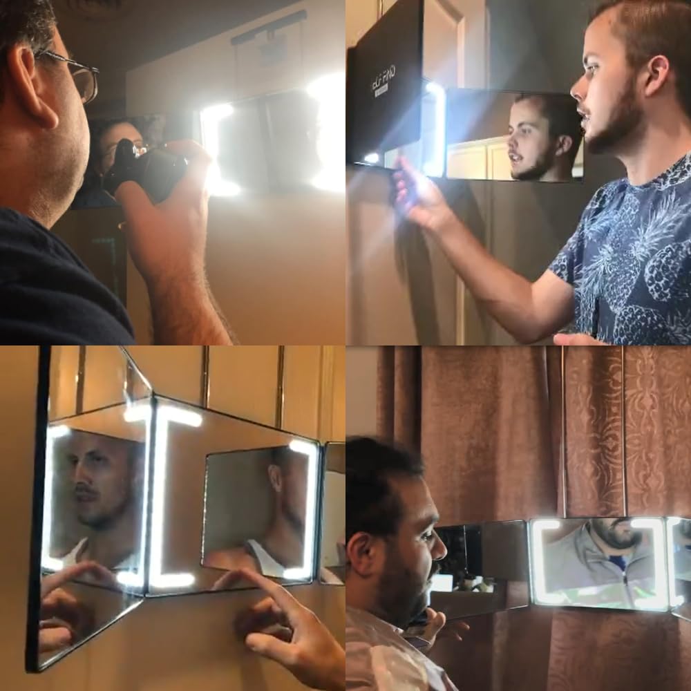 Self Find-3 Way Mirror for Self Hair Cutting with Ring Light,Rechargeable 360 Mirror for Hair Tools,Light and Height Adjustable Beauty & Personal Care Warive