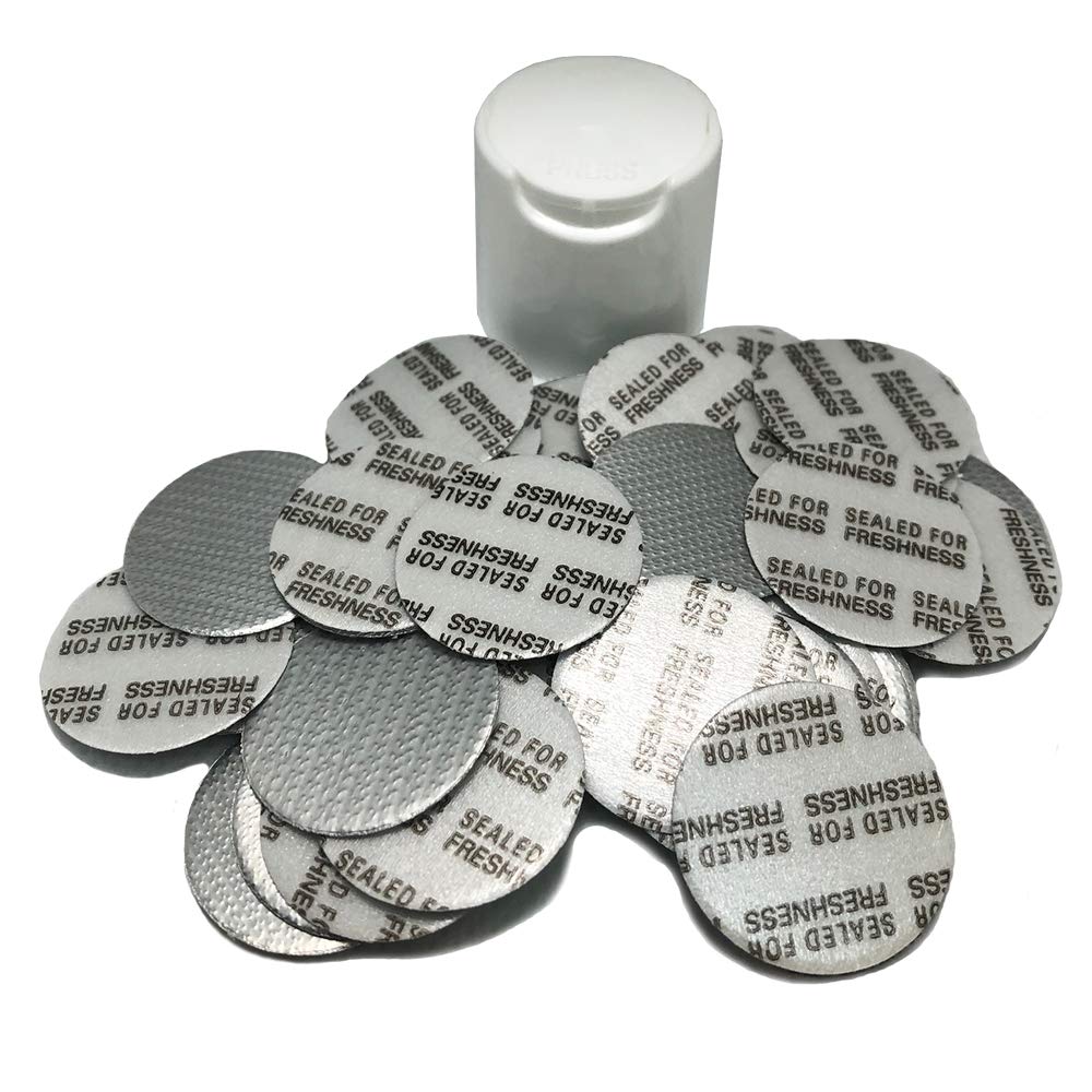 PKnGO Pressure Sensitive Foil Seal 24 mm (50 PCS) - PS Safety Seals for Freshness and Leak Prevention - Made in USA for Food Medicine and Cosmetic Beauty & Personal Care FRAGFRE