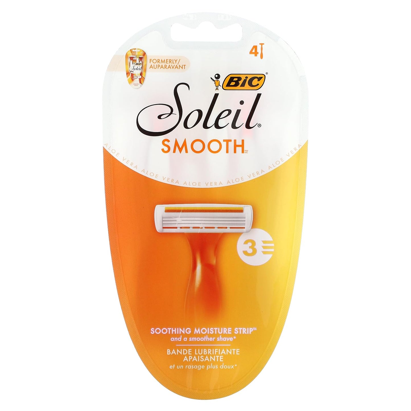 BIC Soleil Smooth Women's Disposable Razors, 3 Blades With Moisture Strip For a Silky Smooth Shave, 4-Count Beauty and Personal Care BIC