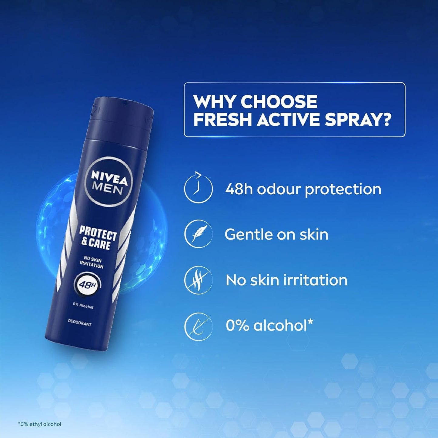 NIVEA MEN Protect & Care Anti-Perspirant Deodorant Spray, 0% Alcohol, 48H Odor Protection, Skin-Friendly, Woody Masculine Scent, Dermatologically Beauty and Personal Care NIVEA