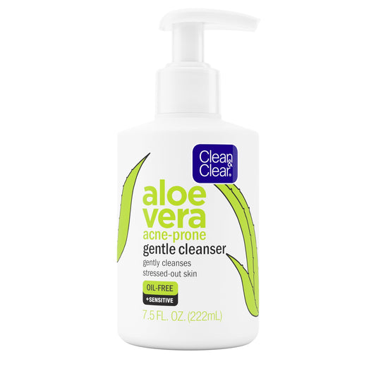 Clean & Clear Aloe Vera Gentle Facial Cleanser for Acne-Prone & Sensitive Skin, Oil-Free Daily Face Wash with Aloe Vera, Vegan, No Animal Testing Beauty & Personal Care Clean & Clear