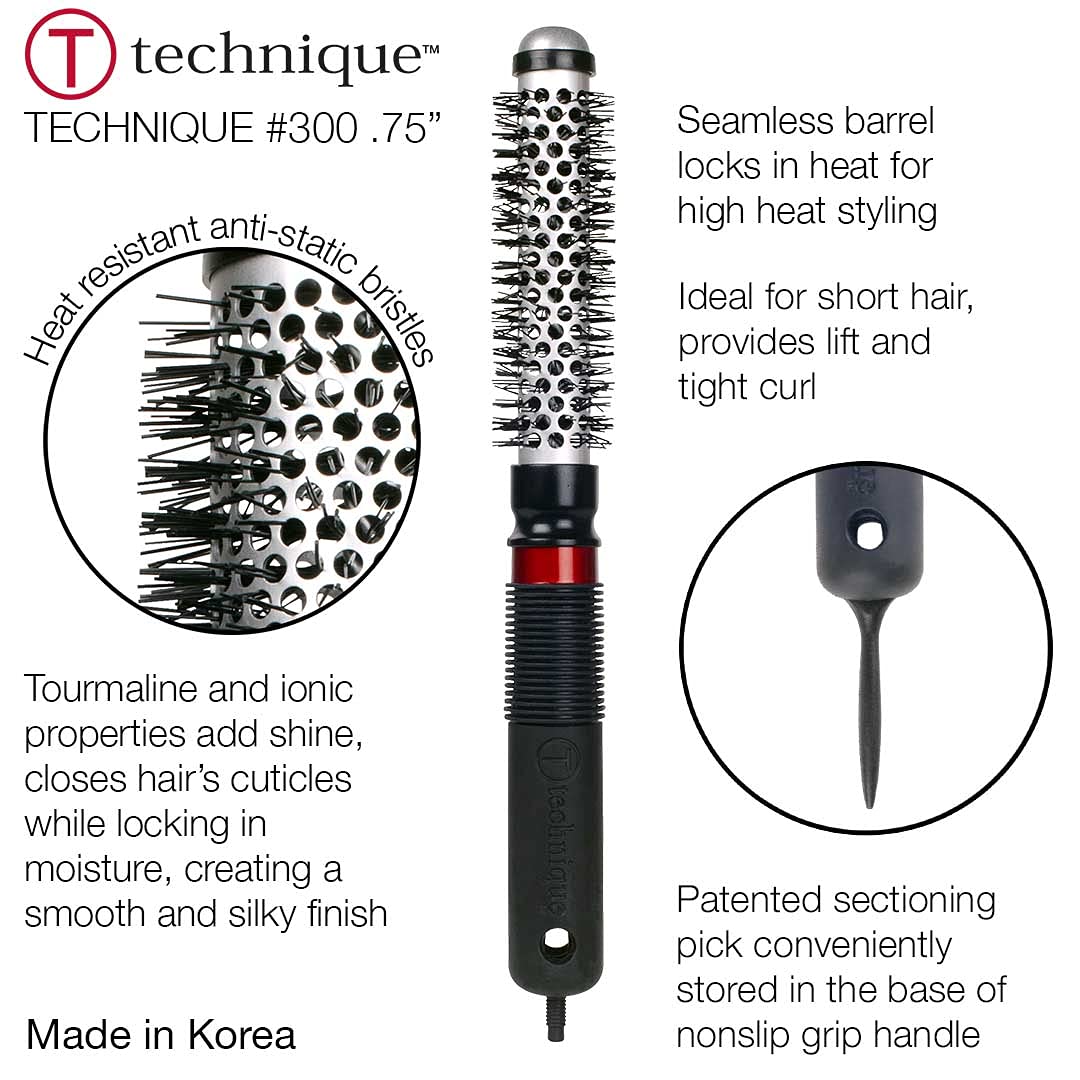 Cricket Technique Thermal Hair Brush #300 0.75” for Blow-Drying, Curling, and Styling - Heat-Retaining Barrel with Anti-Static Tourmaline Bristles Beauty & Personal Care CRICKET
