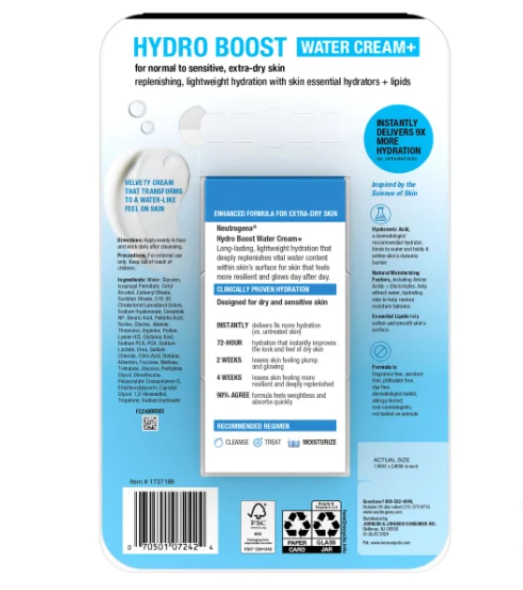 Neutrogena Hydro Boost Water Cream Moisturizer, Enhanced Formula with 25% More Hyaluronic Acid, Fragrance-Free, Clinically Proven 72-Hour Hydration Beauty & Personal Care Neutrogena