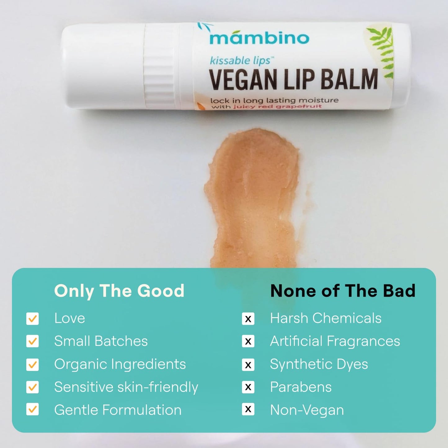 Mambino Organics Kissable Lips Vegan Lip Balm, Glossy Pink Grapefruit Lip Moisturizer, Hydrating Plant-Based Lip Care with Olive & Jojoba Oils, Clean Beauty and Personal Care Mambino Organics