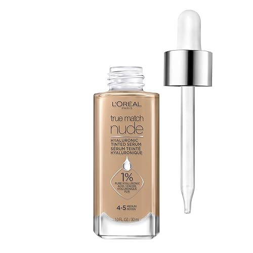 L'Oreal Paris True Match Nude Hyaluronic Tinted Serum Foundation with 1% Hyaluronic acid, Medium 4-5, 1 fl. oz. Beauty & Personal Care L'Oreal Paris