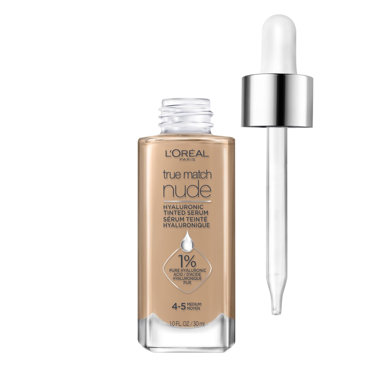 L'Oreal Paris True Match Nude Hyaluronic Tinted Serum Foundation with 1% Hyaluronic acid, Medium 4-5, 1 fl. oz. Beauty & Personal Care L'Oreal Paris