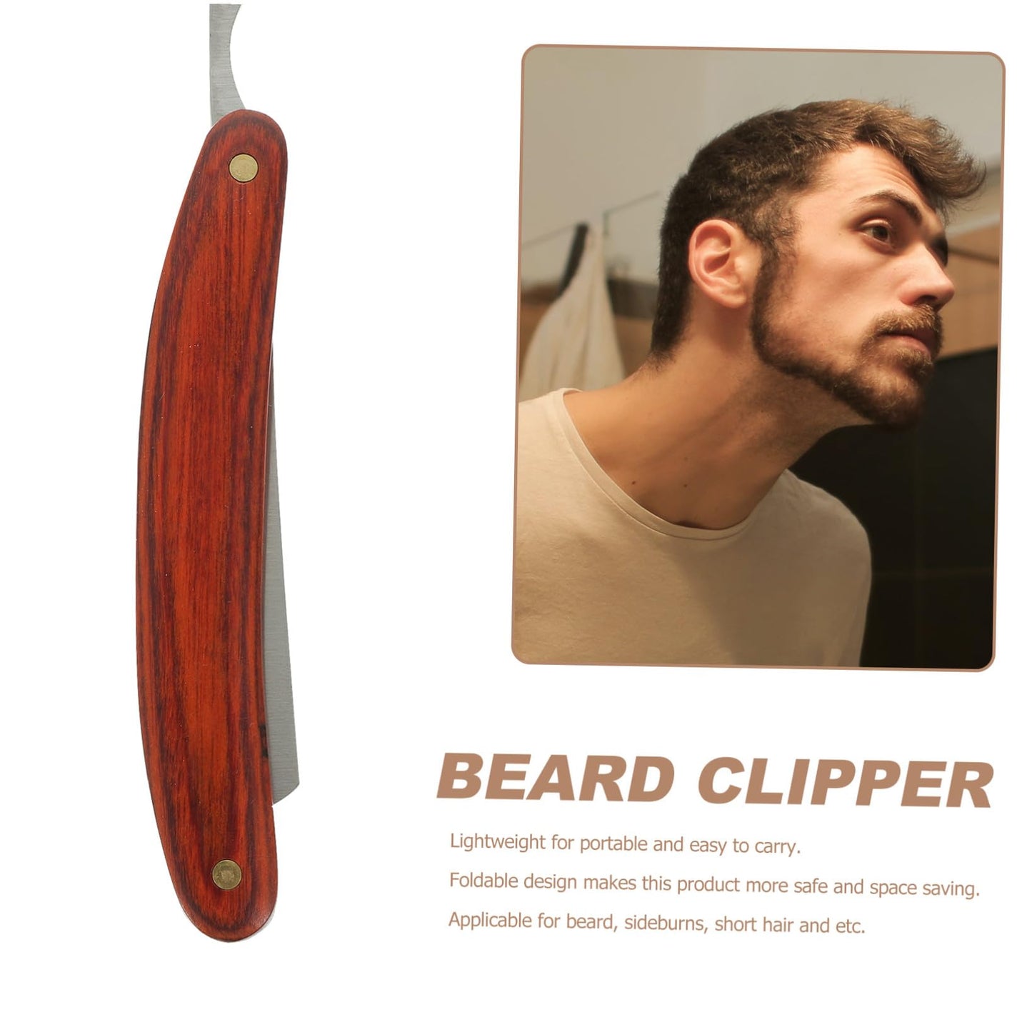 Beaupretty Foldable Manual Straight Barber Razor Lightweight Handle for Men Beard Sideburns and Facial Hair Grooming Tool Beauty and Personal Care Beaupretty