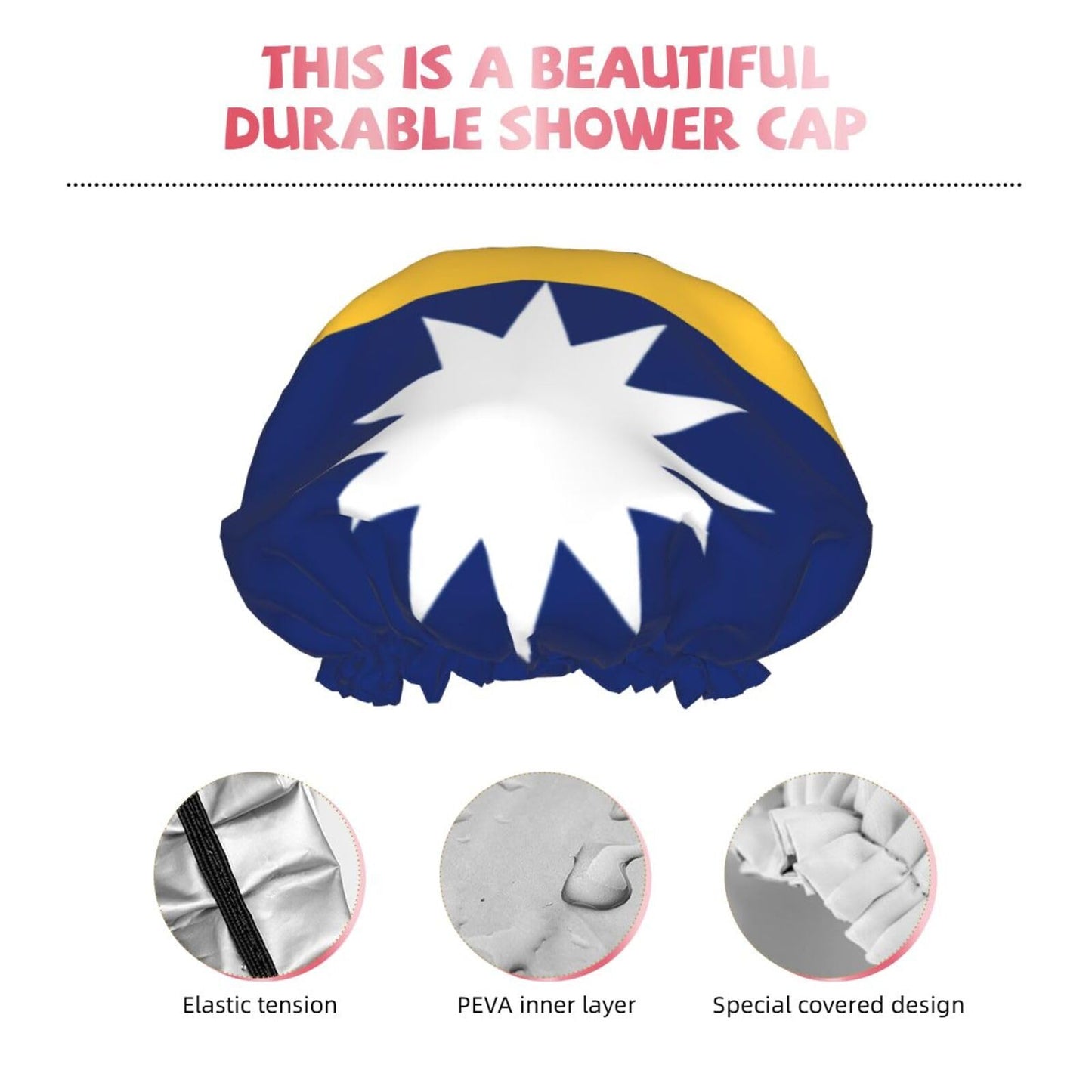Nauru Flag Prints Shower Cap Double Layer Lined Waterproof Bathing Shower Hat Beauty and Personal Care Hayyett