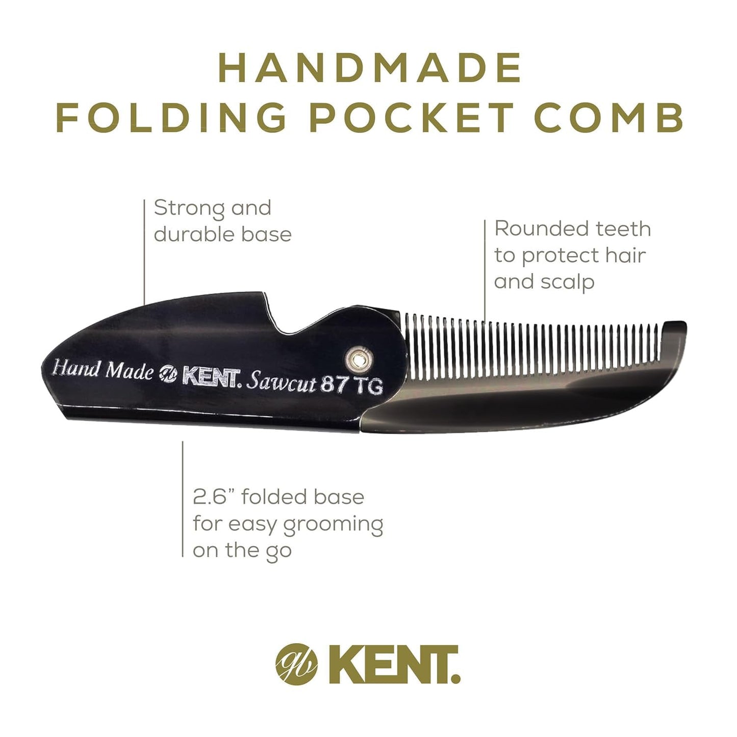 Kent 87T Black Graphite Handmade Folding Pocket Comb for Men, Fine Tooth Hair Comb Straightener for Everyday Grooming Styling Hair, Beard or Mustache Beauty & Personal Care KENT