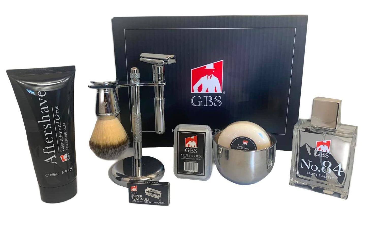 G.B.S Shaving Set, Adjustable Razor Lavender Aftershave Cologne Convenient Badger Brush Stand Bowl, Soap Alum Block and Lavender Durable Beauty and Personal Care G.B.S