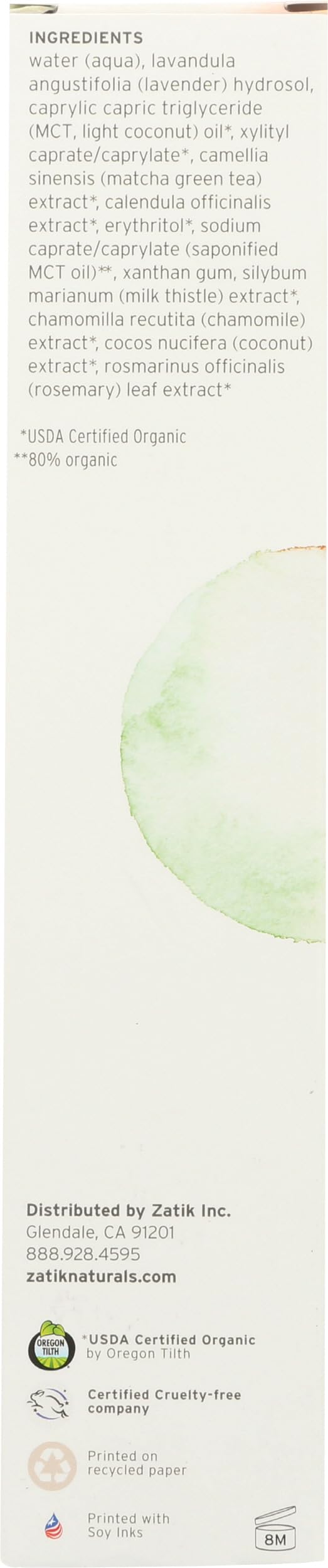 Zatik Naturals - Clarity Cleanser - with Coconut Milk and Matcha - USDA Organic, for Dry Skin, Vegan Non-GMO, Free of Gluten, Soy and Alcohol, pH Beauty and Personal Care Zatik