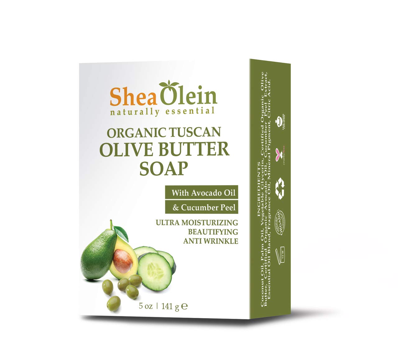 Shea Olein Organic Tuscan Olive Butter Soap w/Avocado Oil & Cucumber Peel Soap 5 Ounce Beauty & Personal Care SheaOlein Naturally Essential