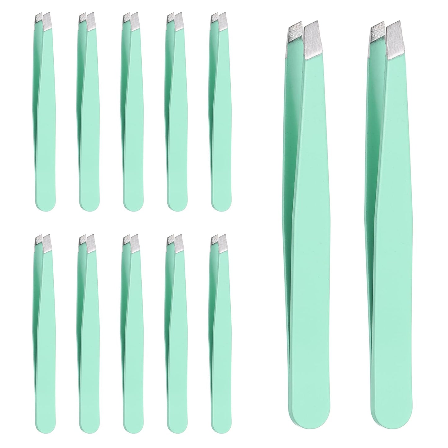 HARFINGTON 12Pcs Eyebrow Tweezers Set Stainless Steel Slanted Tip Beauty Tweezers Hair Plucking Casual Beauty Tools for Facial Hair Eyebrow, Green Beauty and Personal Care HARFINGTON