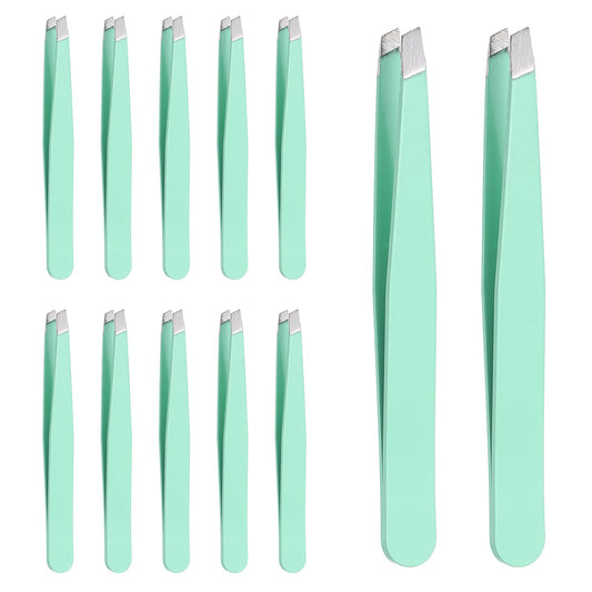 HARFINGTON 12Pcs Eyebrow Tweezers Set Stainless Steel Slanted Tip Beauty Tweezers Hair Plucking Casual Beauty Tools for Facial Hair Eyebrow, Green Beauty and Personal Care HARFINGTON