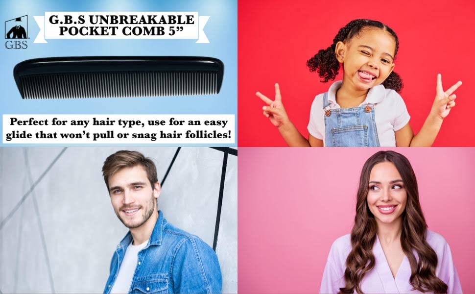 GENTS 15 for Men's Hair Black Pack Pocket Size Beard & Mustache Combs Unbreakable 15 All Fine Sideburns for Travel Effortless Glide Peak Comfort Bag