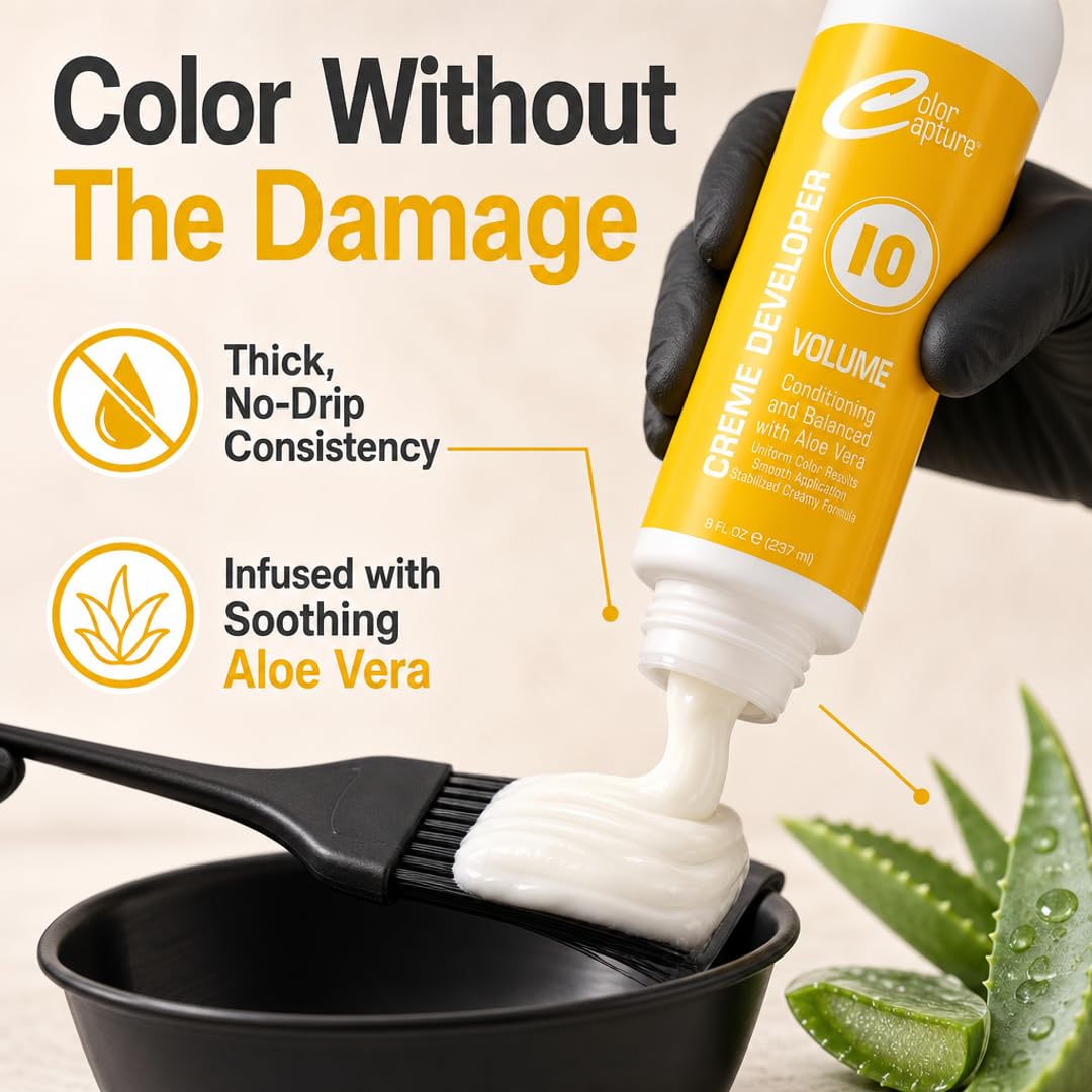 COLOR CAPTUR 10 Volume Cream Hair Developer - Aloe Vera, Paraben-Free & Sulfate-Free Color Activator | Fine, Pre-Lightened & Sensitive Scalp Hair | Beauty & Personal Care COLOR CAPTURE