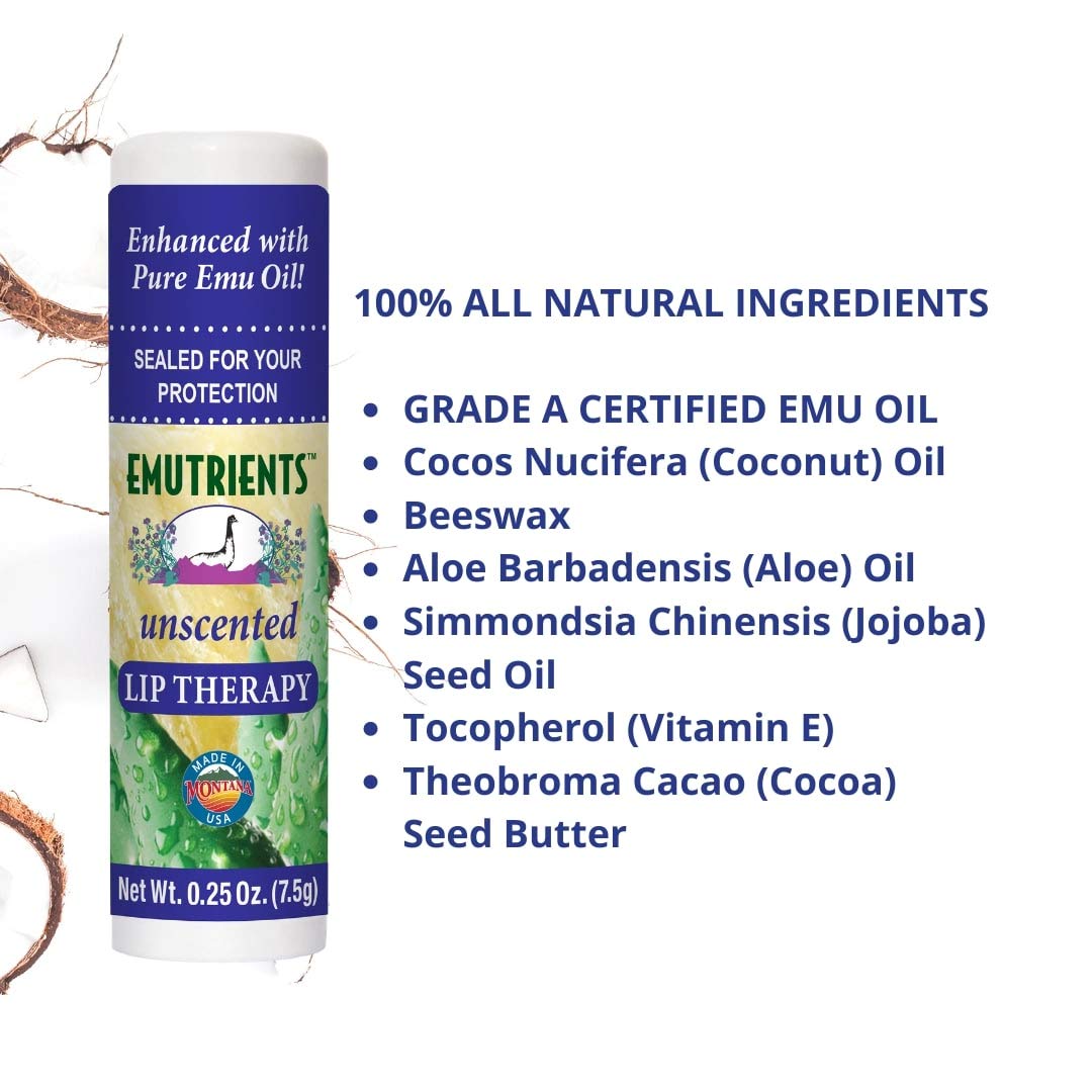 Montana Emu Ranch - Lip Therapy Lip Balm - 0.25 Ounce - Unscented - 3 Pack - Made with Pure Emu Oil Beauty and Personal Care Montana Emu Ranch