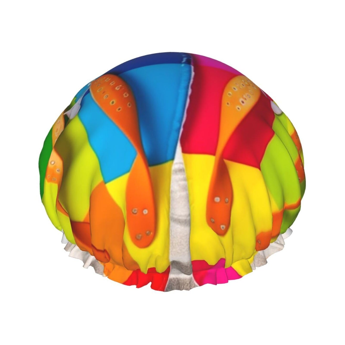 Colorful Flip Flops Beach Ball Shower Cap for Women Men Large Reusable Shower Bonnet Double-Layer Waterproof Bath Caps Elastic Band Hair Hat for All Beauty and Personal Care BWLHJKE