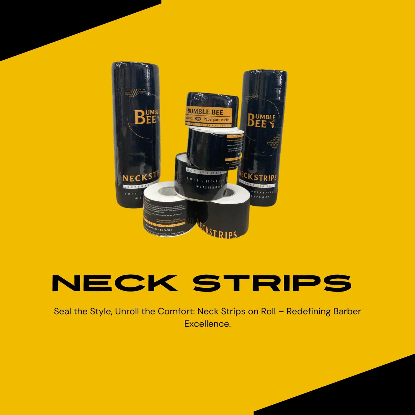 BUMBLEBEE Premium Neck Strips - Essentials 5 Rolls, 500 Strips, Quick Access White Paper for Barbershop Hair Styling Beauty and Personal Care BUMBLE BEE